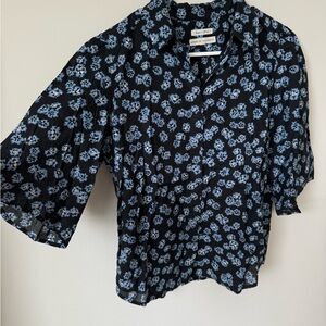 Elegant Black and Blue Floral Blouse